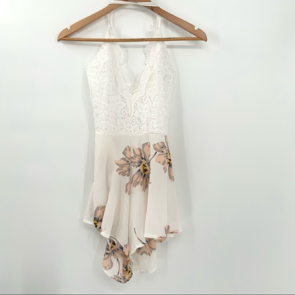 Floral and lace romper